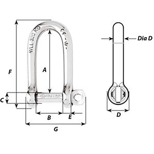 Wicahrd SelfLocking Long D Shackle Diameter 5mm 316 1212W