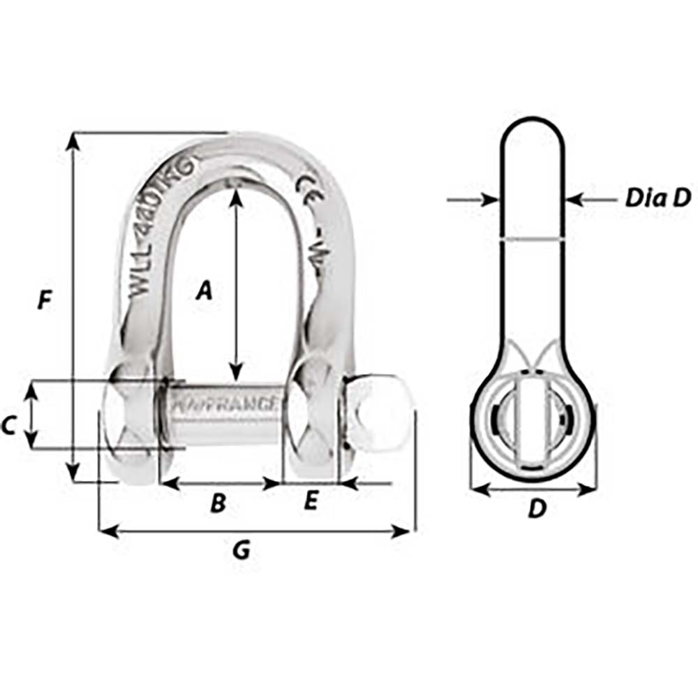 Wichard Captive Pin D Shackle Diameter 10mm 1332 1405W