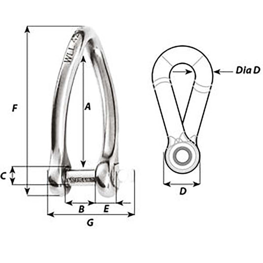Wichard Captive Pin Twisted Shackle Diameter 6mm 14 1423W