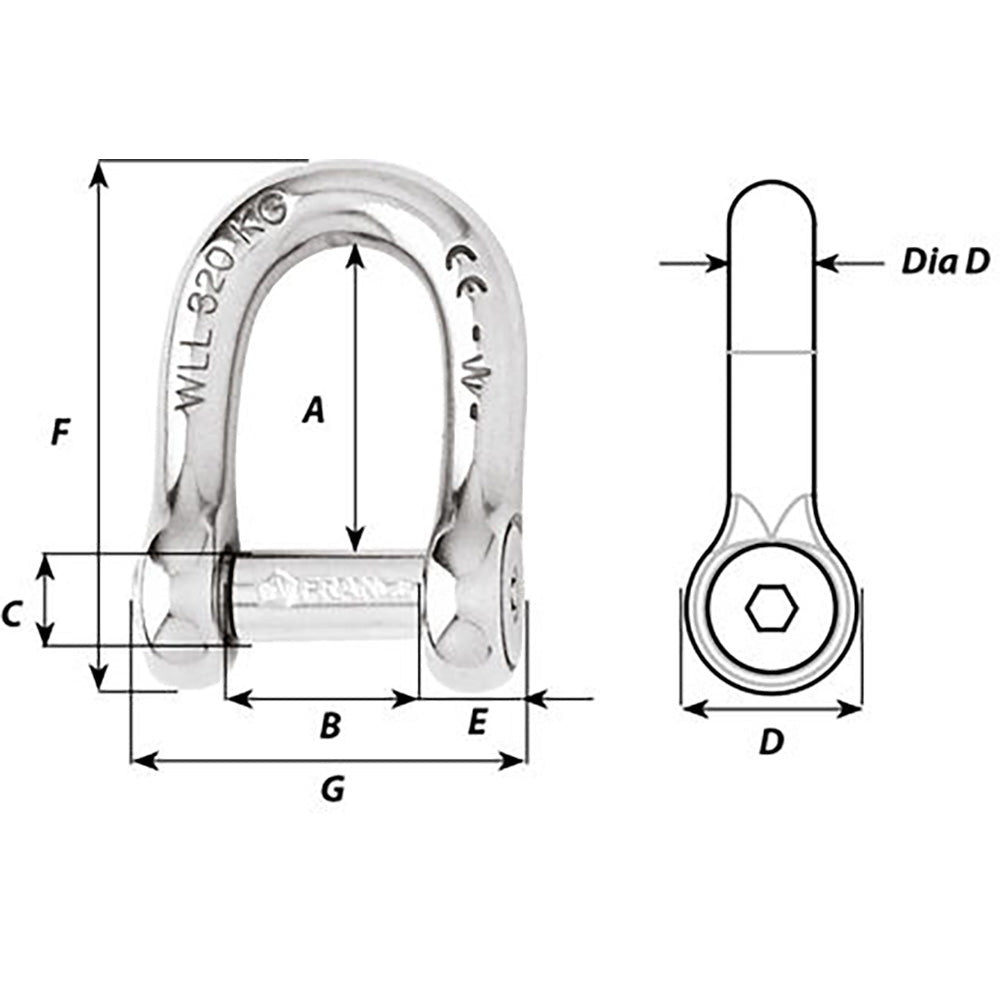 Wichard SelfLocking Allen Head Pin D Shackle 8mm Diameter 516 1304W