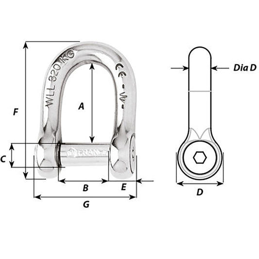 Wichard SelfLocking Allen Head Pin D Shackle 8mm Diameter 516 1304W