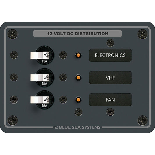 Blue Sea 8025 DC 3 Position Breaker Panel  White Switches 8025