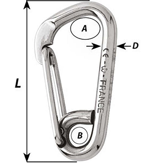 Wichard Asymmetric Carbine Hook  Length 80mm  516 2325W