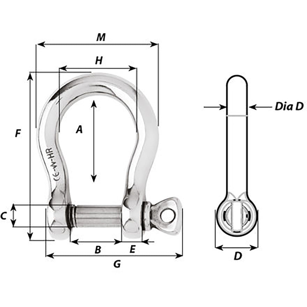 Wichard HR Bow Shackle  10mm Pin Diameter 11245W